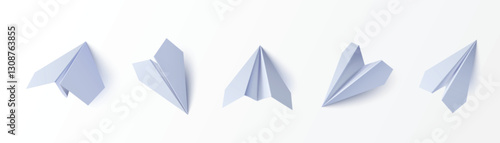 Paper planes set isolated on white background. Vector realistic illustration of blank origami aircraft, message, mail, travel symbols flying in different directions, messenger or tourism app icon