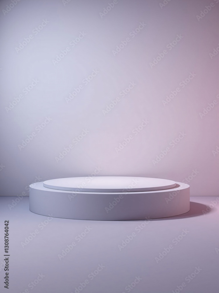 Minimalist White Circular Pedestal Display Platform in Soft Lilac Room Minimalist White Circular Pedestal Display Platform in Soft Lilac Room