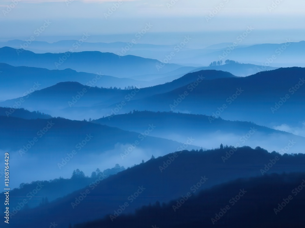 Fototapeta premium Blue Misty Mountain Range at Dawn