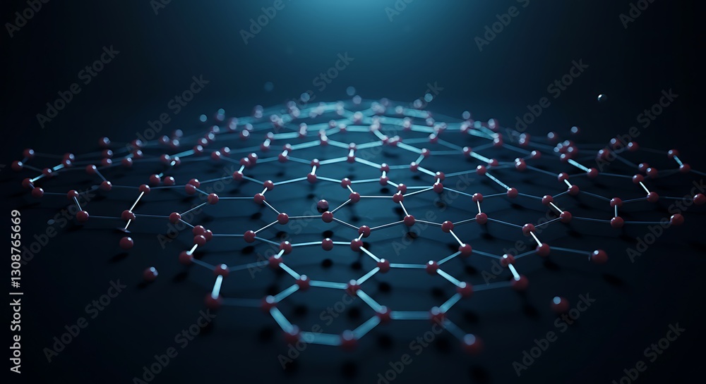 Obraz premium 3D Render: Abstract Network of Interconnected Nodes, Deep Blue Background AI Generated