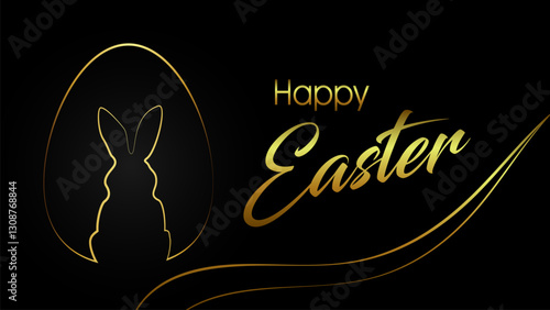Happy Easter luxury gold texture, golden luxury dark modern background. Easter holiday invitations templates with hand drawn lettering and gold easter eggs and rabbits. fashion illustration