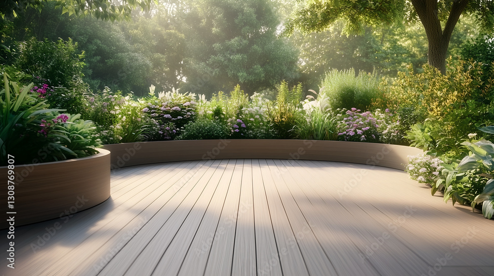 Lush Serenity A Wooden Deck Surrounded by Greenery Lush Serenity A Wooden Deck Surrounded by Greenery