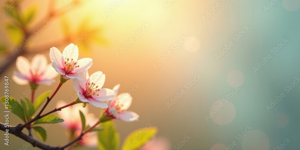 Golden Hour Blossom Delicate Pink Flowers on Branch with Soft Light and Blurred Background Golden Hour Blossom Delicate Pink Flowers on Branch with Soft Light and Blurred Background