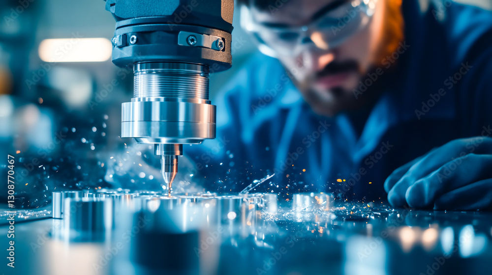 A CNC Machinist Working on a Tight Deadline Programming the Machine with Expertise A CNC Machinist Working on a Tight Deadline Programming the Machine with Expertise