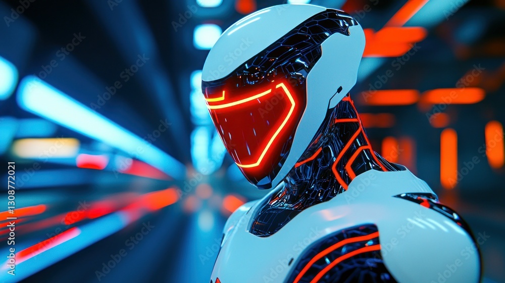 Futuristic robot with neon lights and digital futuristic appearance Futuristic robot with neon lights and digital futuristic appearance