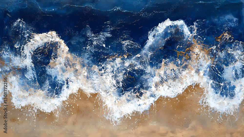 Fototapeta premium Sea waves under golden sunlight