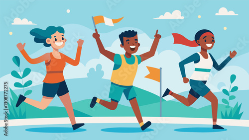 The day ends with a sense of accomplishment and pride knowing that through their physical endurance and determination the runners have helped make the. Vector illustration