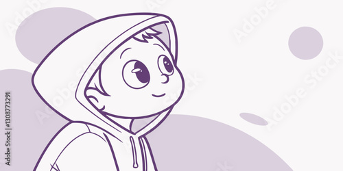 A child in a hooded sweatshirt.Doodle or linart style illustration. A thoughtful and introspective image perfect for emotional storytelling, youth blogs and weather related topics.
