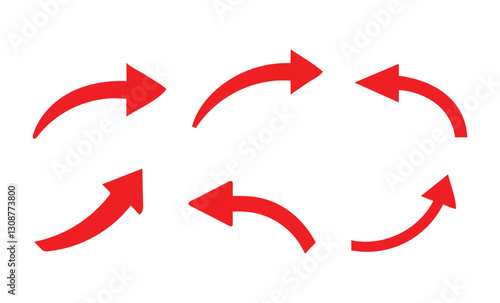 Red Arrow Icons set: Directional Symbols for Rotation and Cycle