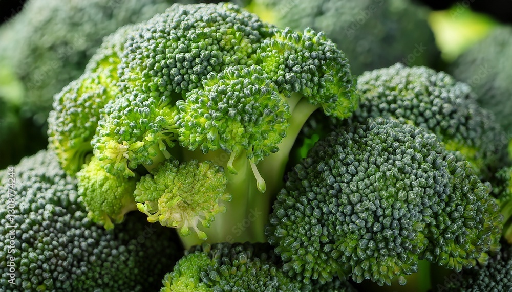 Macro close-up of fresh broccoli florets, highlighting the intricate branching structure and vibrant green color, showcasing the natural texture and freshness of this healthy vegetable.
Macro close-up of fresh broccoli florets, highlighting the intricate branching structure and vibrant green color, showcasing the natural texture and freshness of this healthy vegetable.