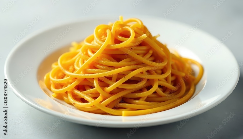 Tangled spaghetti on a white plate, close-up view , minimal, ingredient Tangled spaghetti on a white plate, close-up view , minimal, ingredient