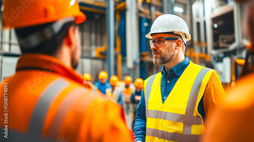 A health and safety officer conducting a toolbox talk to promote safety awareness and ensure employees understand potential risks and preventive measures