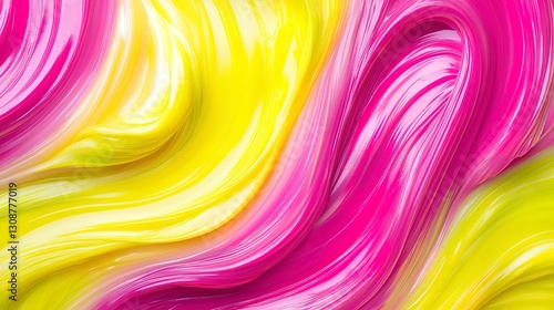 Bright fuchsia and neon yellow swirls, vibrant and dynamic with glossy highlights
