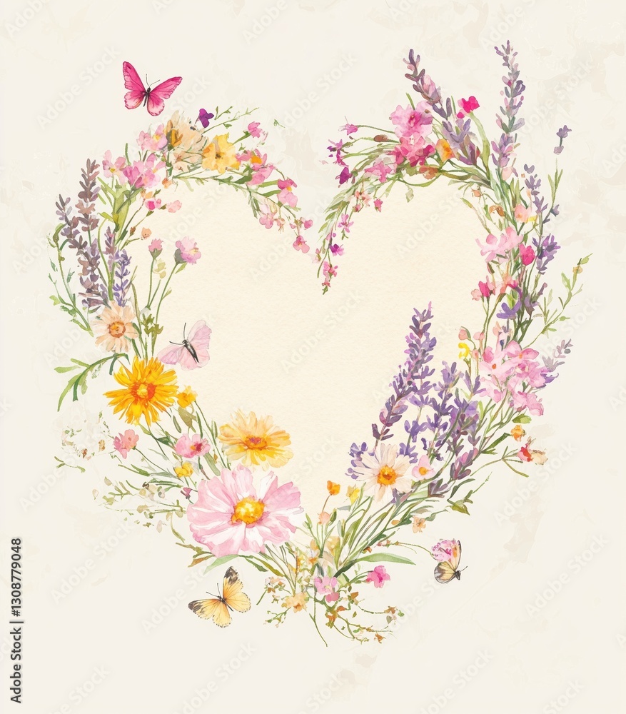 Hand drawn heart shape flower frame Hand drawn heart shape flower frame