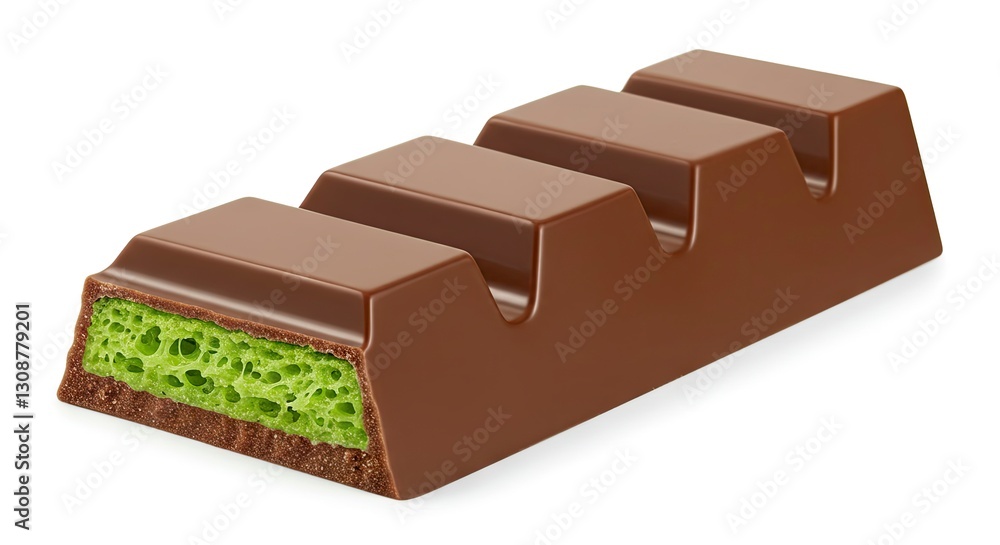 Chocolate Bar Cut with Green Filling Isolated on White Background Chocolate Bar Cut with Green Filling Isolated on White Background