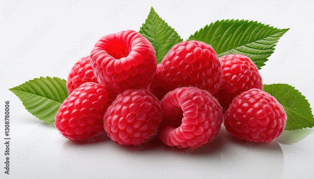 Fresh red raspberries with vivid color and a crisp green leaf, isolated on a clean white background. Ideal for food packaging, health ads, and organic product designs.
Fresh red raspberries with vivid color and a crisp green leaf, isolated on a clean white background. Ideal for food packaging, health ads, and organic product designs.