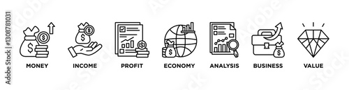 Cash flow web banner  icon vector illustration concept for business and finance circulation with icon of money, income, profit, economy, analysis, business, and value


