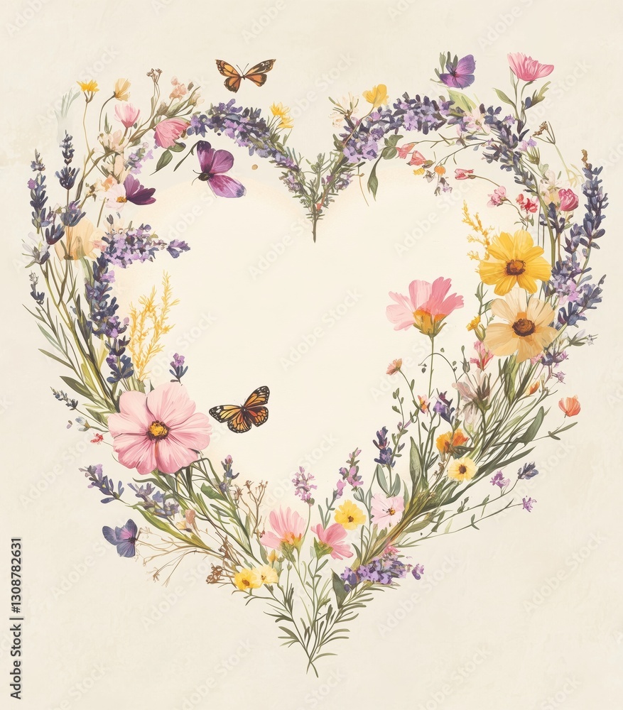 Hand drawn heart shape flower frame Hand drawn heart shape flower frame