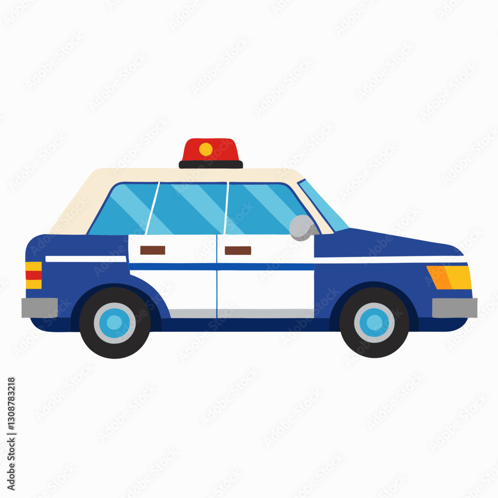A cartoon illustration of a blue and white police car with a red light on top A cartoon illustration of a blue and white police car with a red light on top