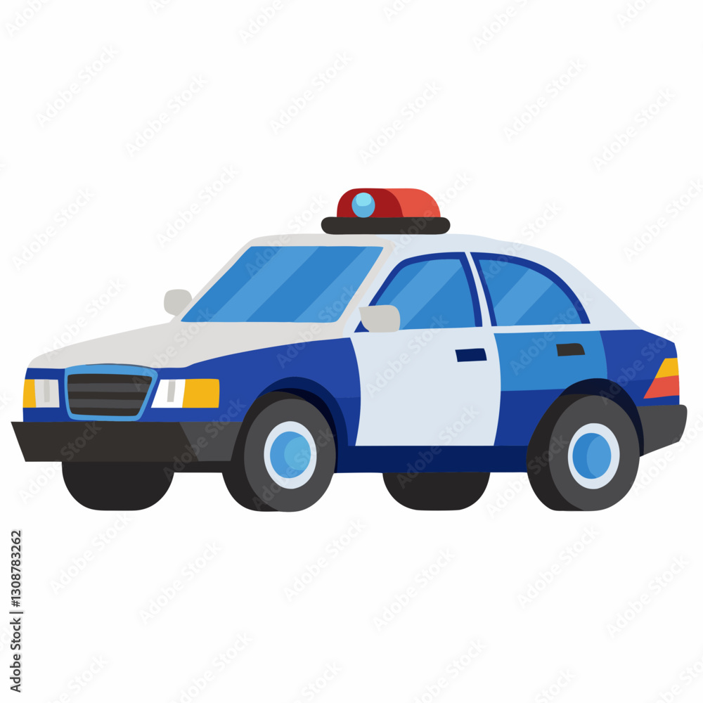 Classic Police Car Illustration Blue and White Sedan Vehicle Design Classic Police Car Illustration Blue and White Sedan Vehicle Design