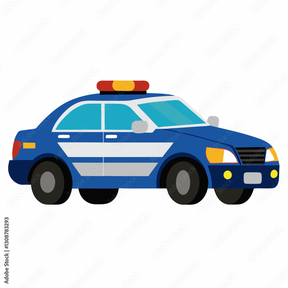 Illustration of a Blue and White Police Car with Flashing Lights Illustration of a Blue and White Police Car with Flashing Lights