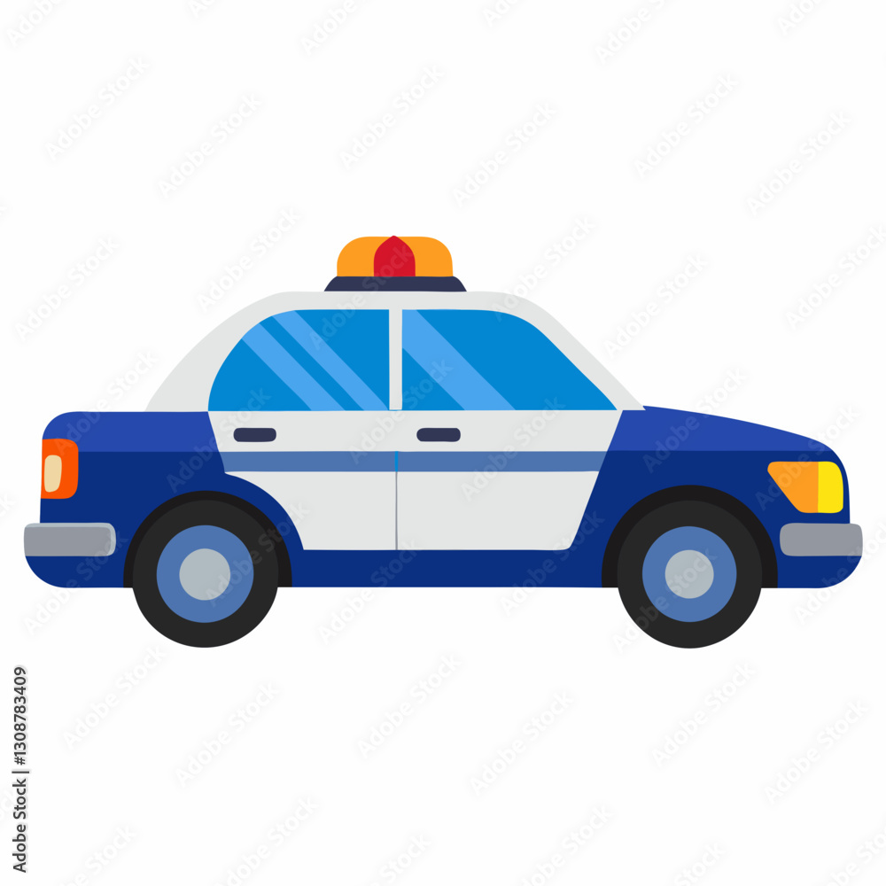 Illustration of a Blue and White Police Car with Flashing Lights Illustration of a Blue and White Police Car with Flashing Lights