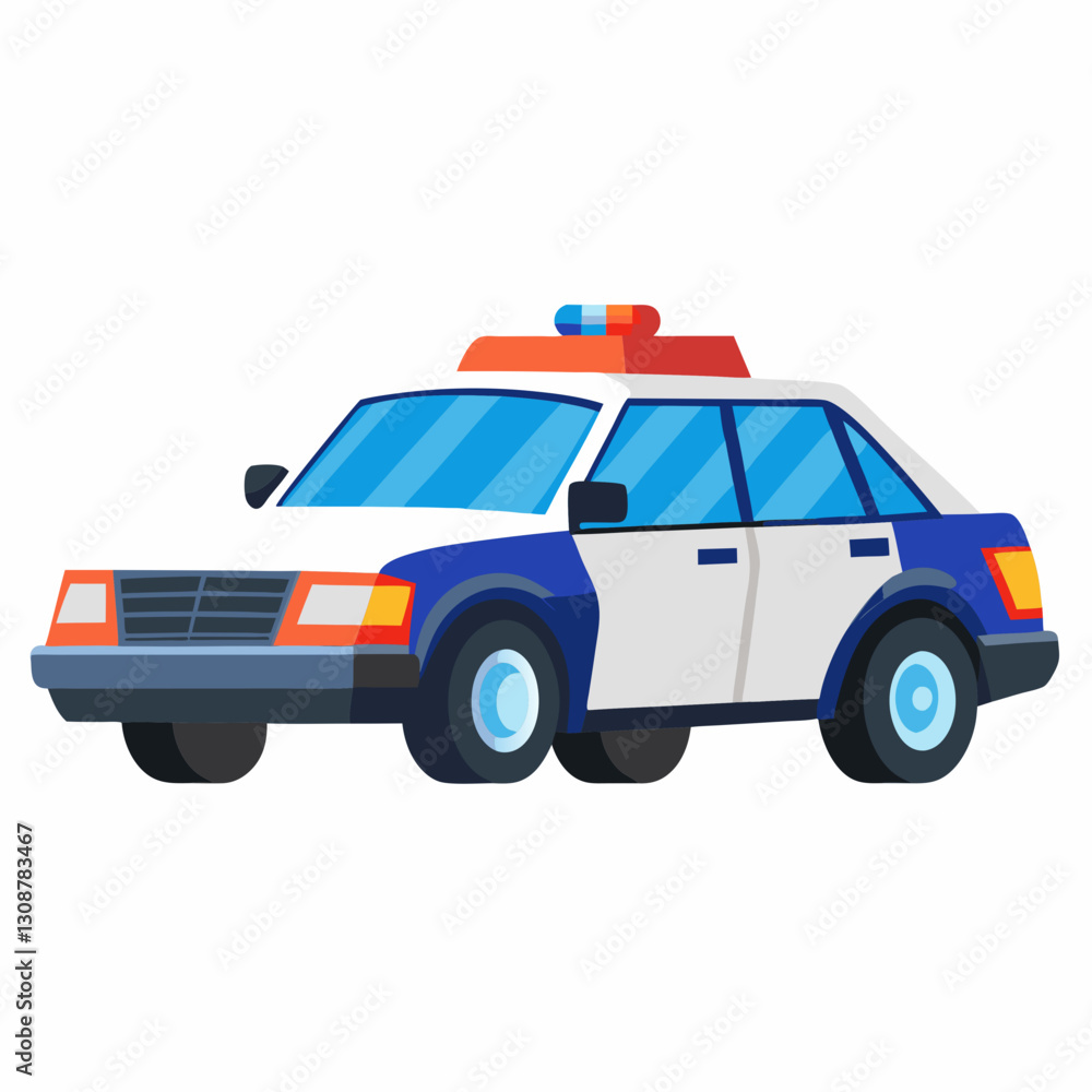 Classic Police Car Illustration White and Blue Emergency Vehicle Design Classic Police Car Illustration White and Blue Emergency Vehicle Design
