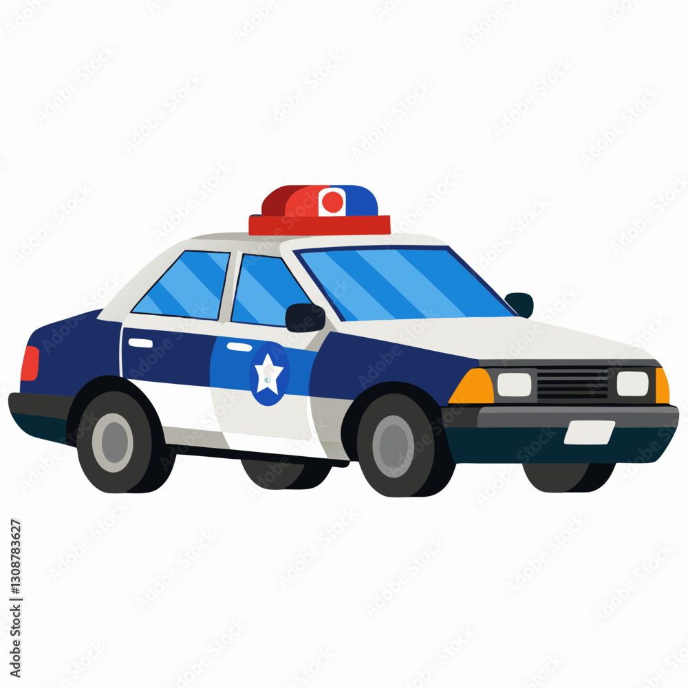Classic Police Car Illustration Blue and White Vehicle Design Classic Police Car Illustration Blue and White Vehicle Design