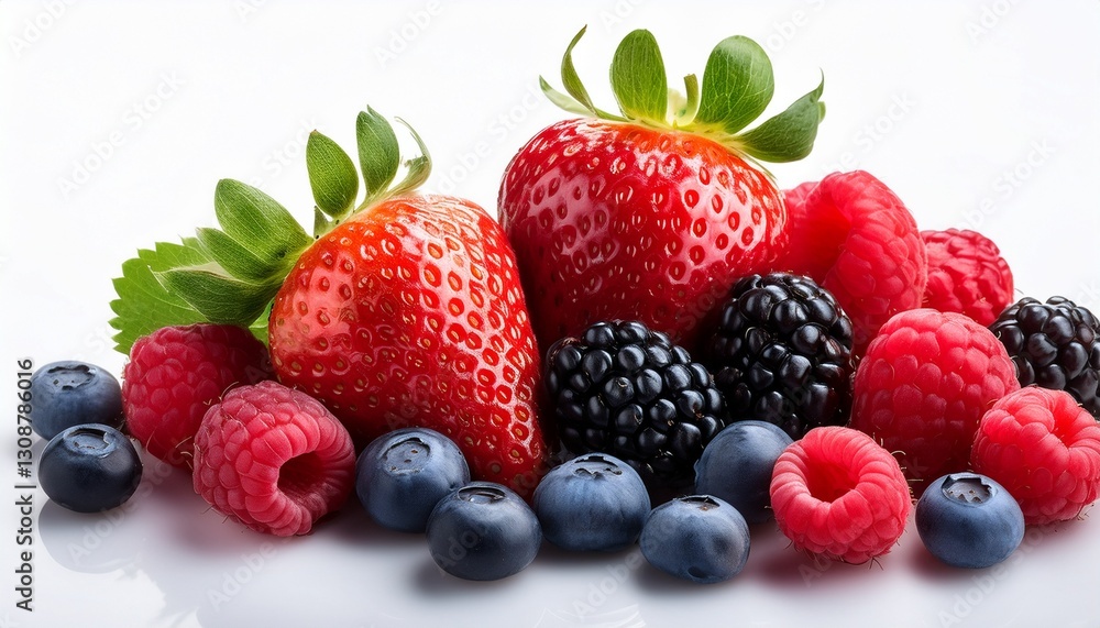 Macro fresh berry mix: strawberries, blueberries, raspberries, blackberries. Vibrant colors, juicy texture. Healthy food close-up, summer treat. Macro fresh berry mix: strawberries, blueberries, raspberries, blackberries. Vibrant colors, juicy texture. Healthy food close-up, summer treat.