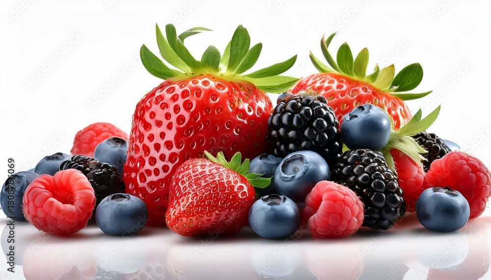 Macro fresh berry mix: strawberries, blueberries, raspberries, blackberries. Vibrant colors, juicy texture. Healthy food close-up, summer treat. Macro fresh berry mix: strawberries, blueberries, raspberries, blackberries. Vibrant colors, juicy texture. Healthy food close-up, summer treat.