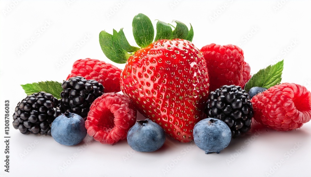 Macro fresh berry mix: strawberries, blueberries, raspberries, blackberries. Vibrant colors, juicy texture. Healthy food close-up, summer treat. Macro fresh berry mix: strawberries, blueberries, raspberries, blackberries. Vibrant colors, juicy texture. Healthy food close-up, summer treat.