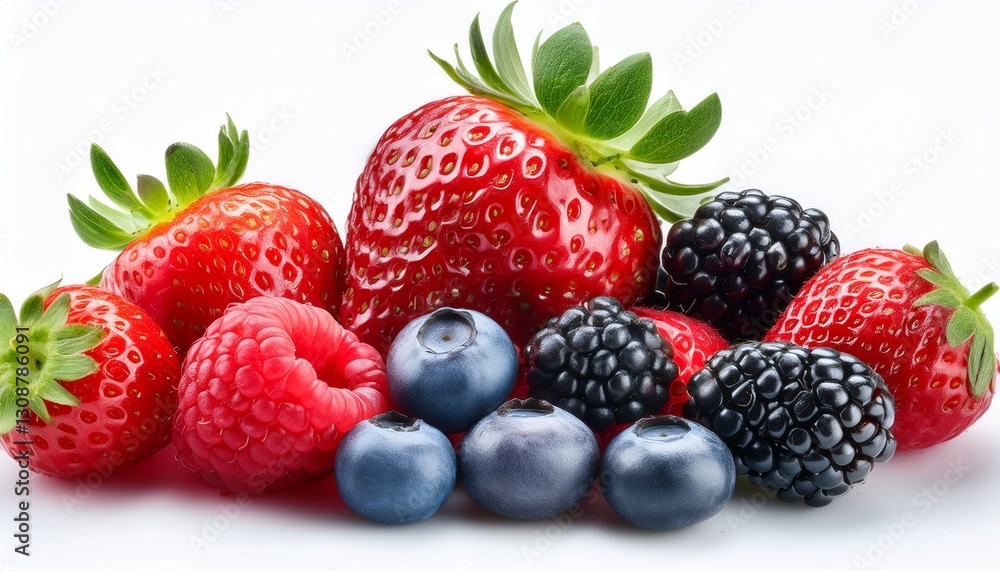 Macro fresh berry mix: strawberries, blueberries, raspberries, blackberries. Vibrant colors, juicy texture. Healthy food close-up, summer treat. Macro fresh berry mix: strawberries, blueberries, raspberries, blackberries. Vibrant colors, juicy texture. Healthy food close-up, summer treat.