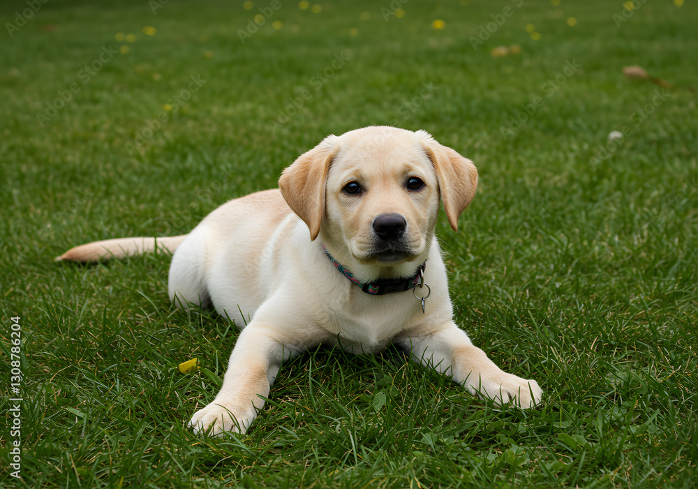 Golden Labrador retriever puppy playing in the grass Golden Labrador retriever puppy playing in the grass
