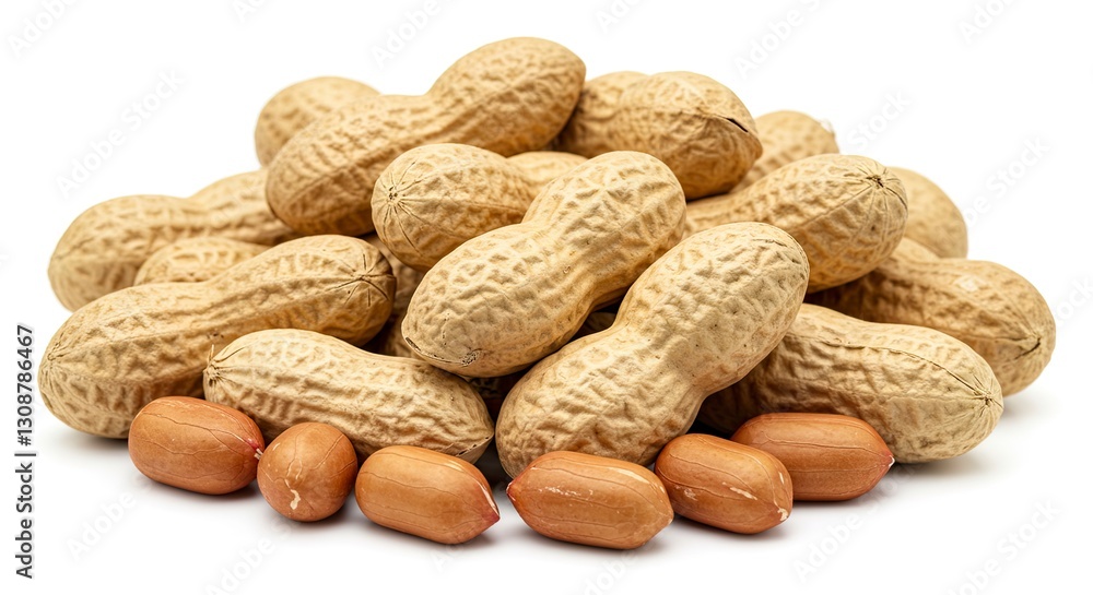 Pile of Shelled and Unshelled Peanuts Isolated on White Background Pile of Shelled and Unshelled Peanuts Isolated on White Background