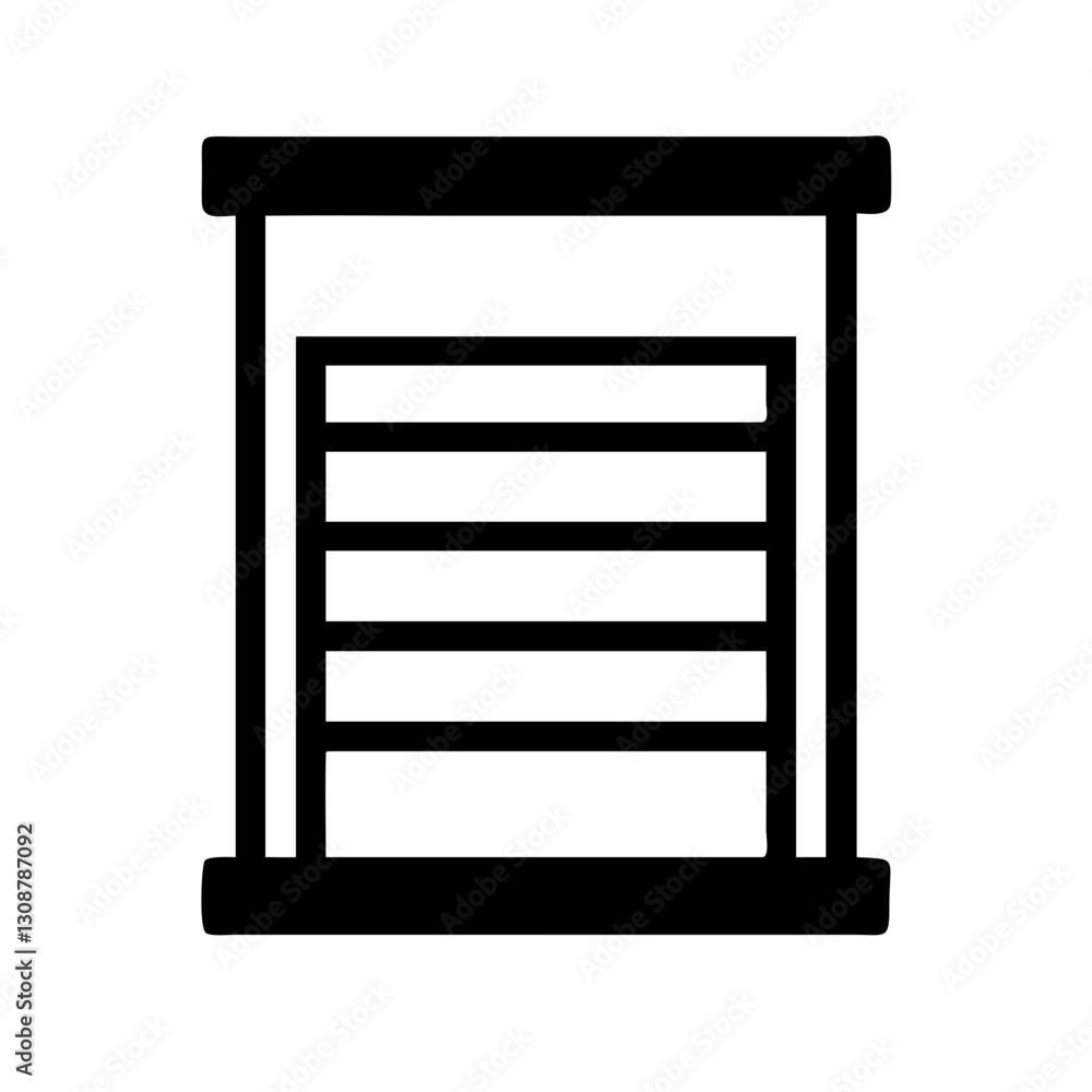Outline icon of a roller shutter or garage door with horizontal slats. Use on websites and blogs about security, storage, and home improvement. Outline icon of a roller shutter or garage door with horizontal slats. Use on websites and blogs about security, storage, and home improvement.