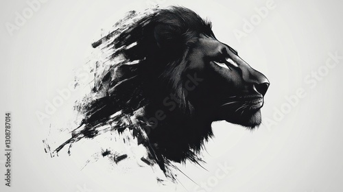 Majestic lion profile, abstract art, white background, power concept; website banner