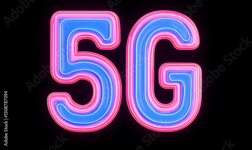 Futuristic Neon 5G Sign with Bright Colors on Black Background