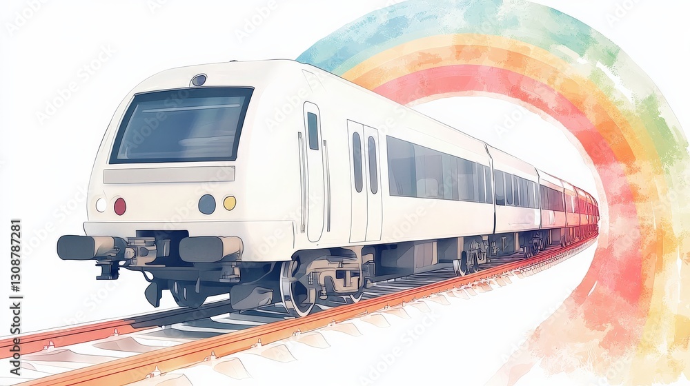 Naklejka premium Colorful Train Journey Through a Rainbow Landscape