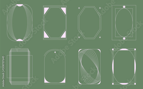 Boho and Art Deco frames collection. Elegant thin linear borders and arches with stars. Abstract geometric decoration template  for logo, postcard, posters, invitations, social media posts and stories