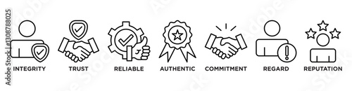 Credibility banner web icon vector illustration concept with icon of integrity, trust, reliable, authentic, commitment, regard, and reputation	