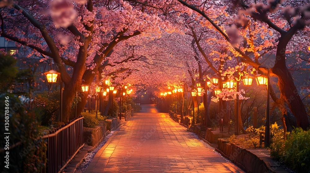 Fototapeta premium Stunning cherry blossom spectacle with vibrant floral displays all around.