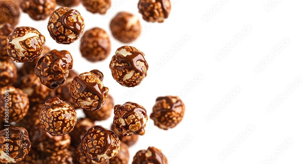 Delicious Caramel Popcorn with Chocolate Drizzle on White Background Studio Shot Delicious Caramel Popcorn with Chocolate Drizzle on White Background Studio Shot
