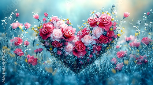 Wallpaper Mural Rose Heart Garden, Romantic Floral Design Torontodigital.ca