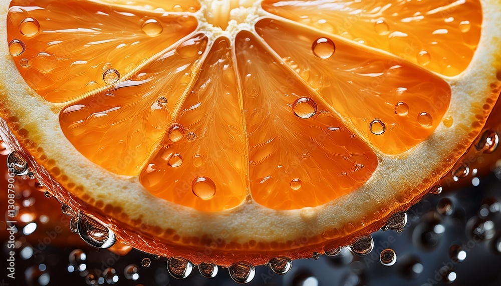 Extreme macro orange slice: condensation droplets, juicy freshness. Vibrant citrus detail, glistening. Fresh food close-up, natural.
Extreme macro orange slice: condensation droplets, juicy freshness. Vibrant citrus detail, glistening. Fresh food close-up, natural.
