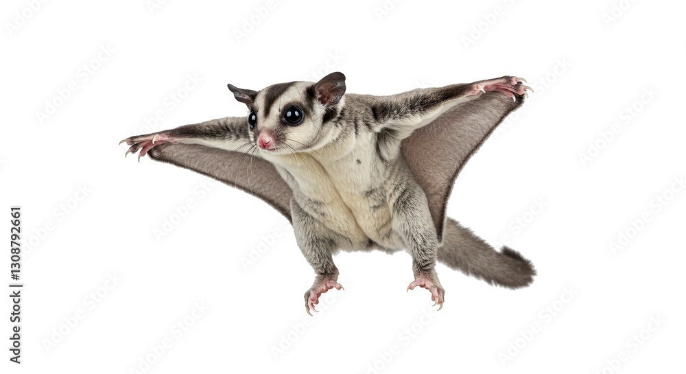 Sugar Glider Flying Isolated on White Background Showcasing Its Wing Membrane Sugar Glider Flying Isolated on White Background Showcasing Its Wing Membrane