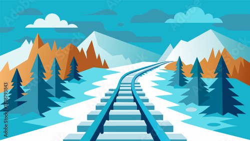 Unstable and uneven railway tracks due to melting permafrost making train travel more challenging and potentially dangerous.. Vector illustration