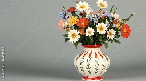 Wallpaper Mural Intricately crafted pottery vase brimming with seasonal blooms, placed against a soft backdrop to enhance visual appeal. Torontodigital.ca