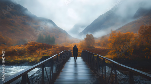 A person walking on the bridge
