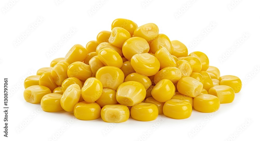 Pile of Yellow Sweet Corn Kernels on White Background for Food Concepts Pile of Yellow Sweet Corn Kernels on White Background for Food Concepts