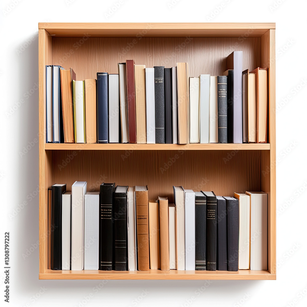Fototapeta premium Bookshelf with assorted books neatly arranged